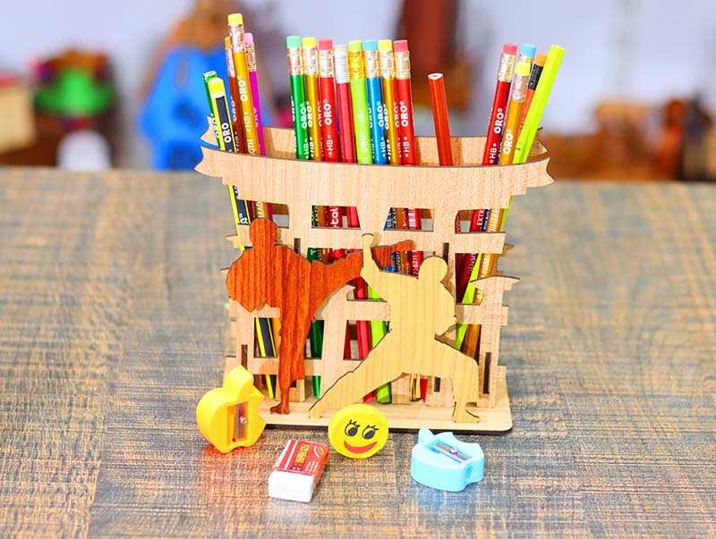 Karate Pencil Holder Template Pen Stand 3mm Laser Cut Free DXF File