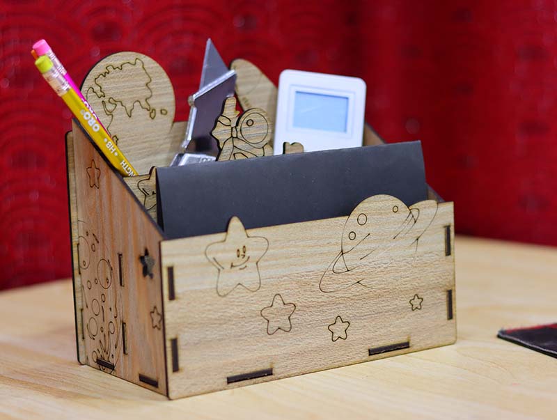 Kid Desk Pen Holder Remote And Pencil Box Desk Organizer 3mm Laser Cut Free Vector File