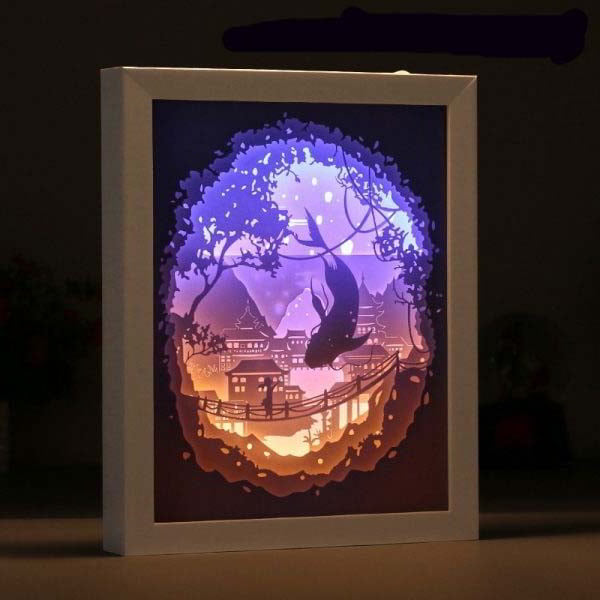 Laser Cut 3d Multilayer Carving Lamp Fish Night Light Framing Lamp Free Vector File