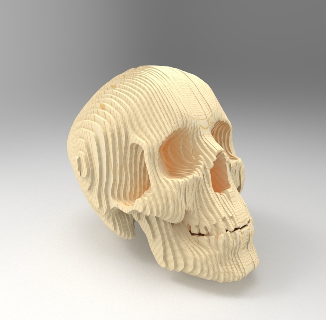 Laser Cut 3d Wooden Skull Free Vector File