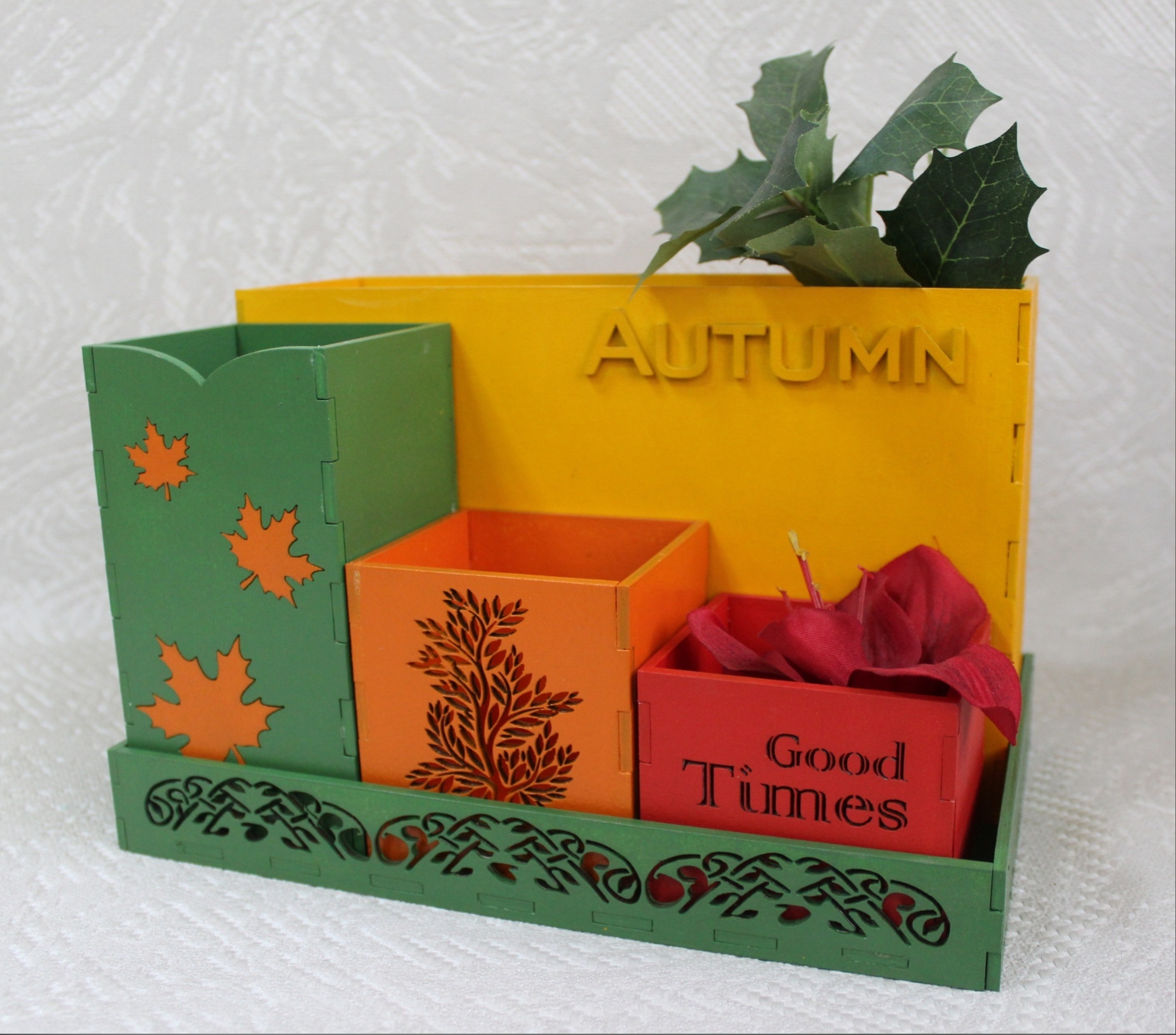 Laser Cut Autumn Desk Organizer Office Supplies Storage Free Vector File