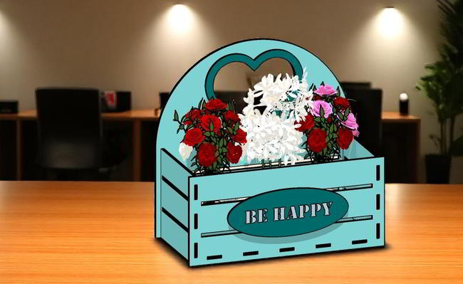 Laser Cut Be Happy Wooden Flower Basket Decorative Gift Basket Free DXF File