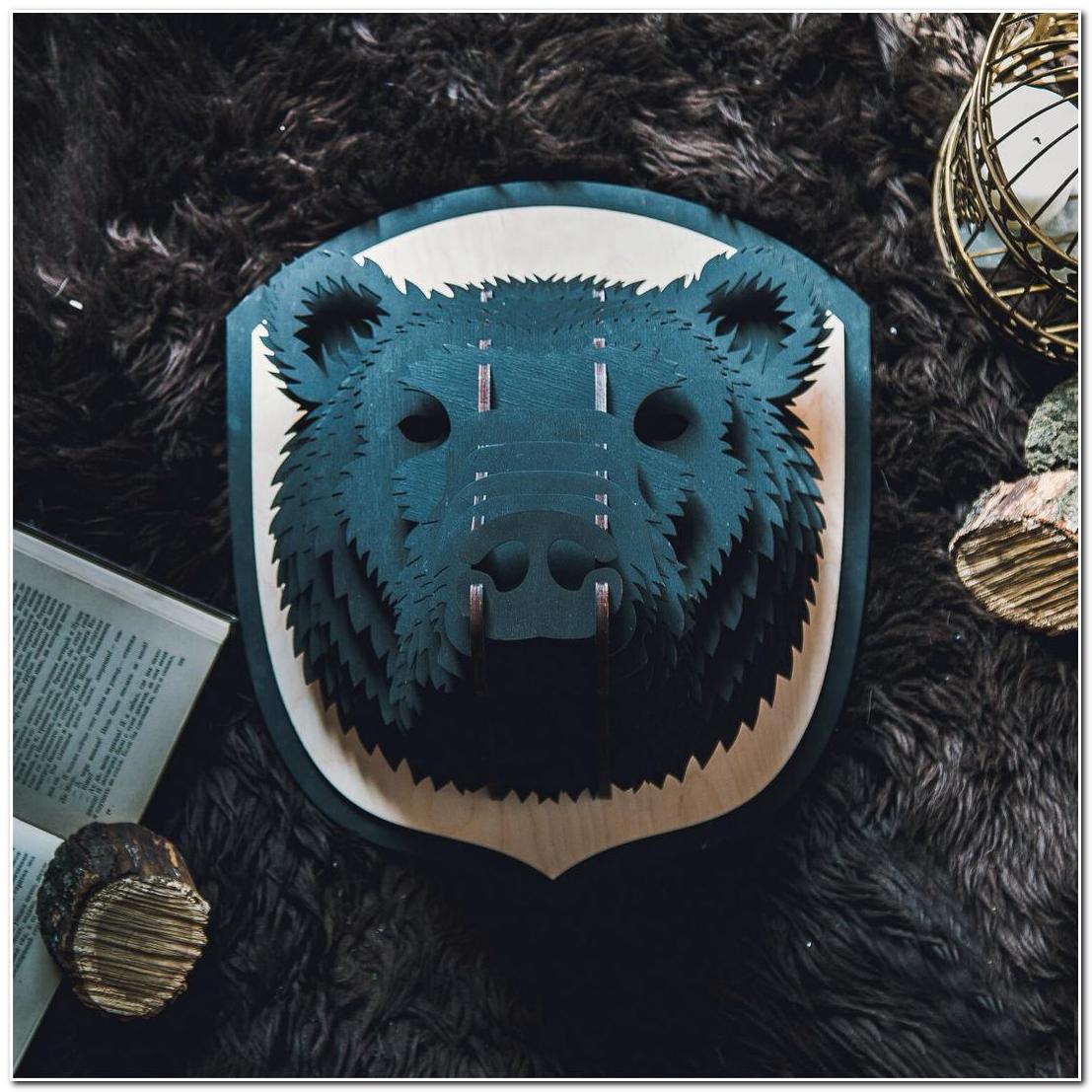 Laser Cut Bear Head Animal Trophy Wall Art Free Vector File
