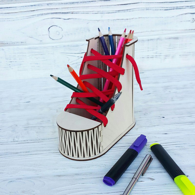 Laser Cut Boot Desk Organizer Pen Pencil Holder Free Vector File