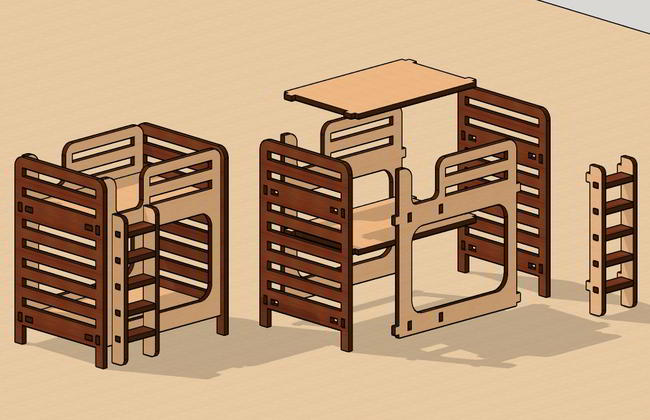 Laser Cut Bunk Bed Dollhouse Furniture Free DXF File