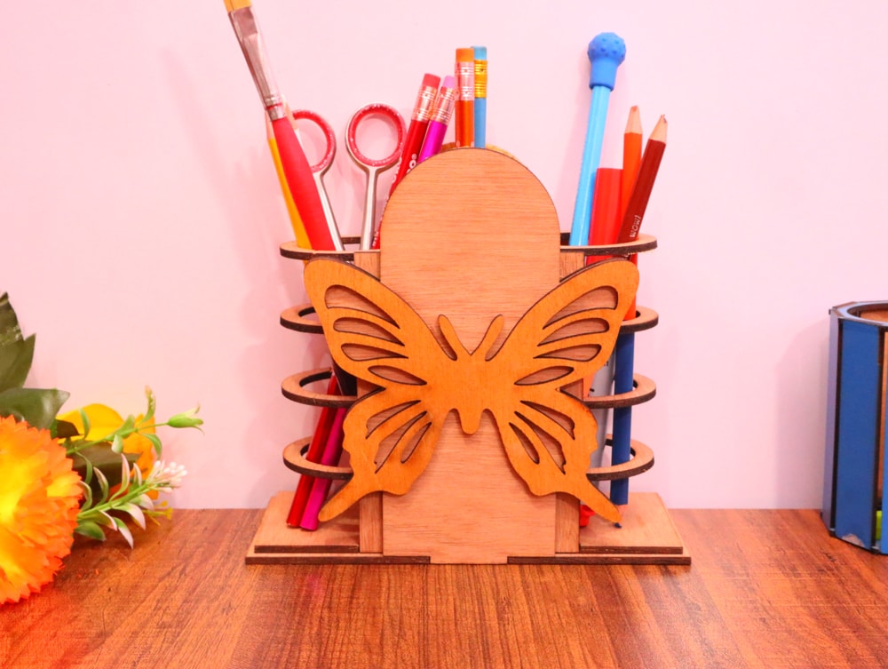 Laser Cut Butterfly Desk Pen Holder 3mm Free Vector File