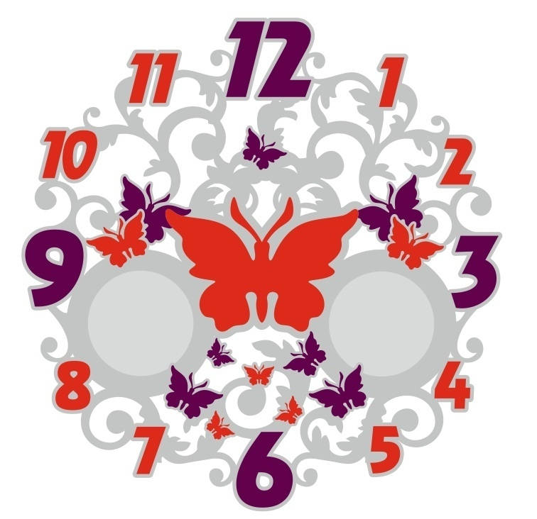 Laser Cut Butterfly Wall Clock Decorative Free Vector File