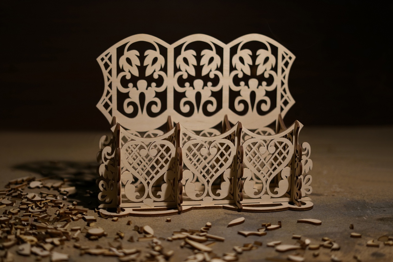 Laser Cut Carved Wood Desk Organizer Free Vector File