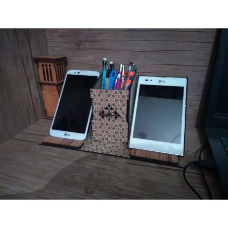 Laser Cut Cell Phone Stand Pencil Holder Organizer Free Vector File