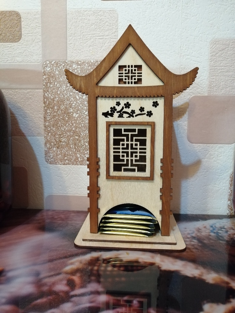 Laser Cut Classic Style Tea House Tea Bag Dispenser Free DXF File