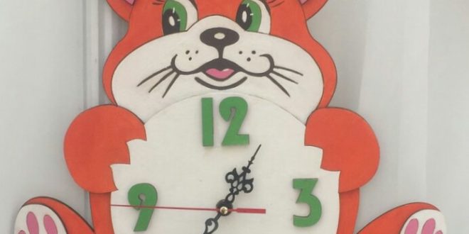 Laser Cut Clock With Cat Kids Free DXF File