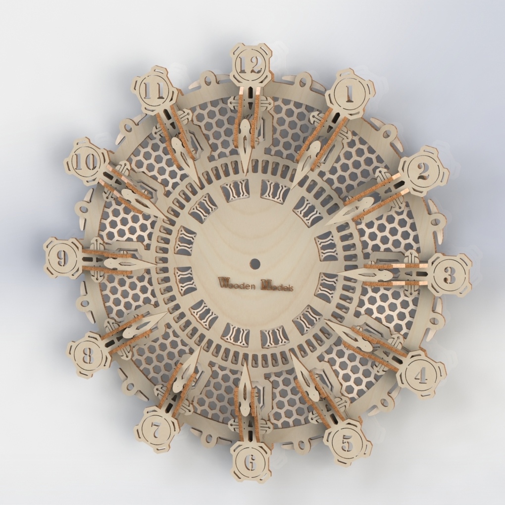 Laser Cut Clock Wooden Model Free Vector File