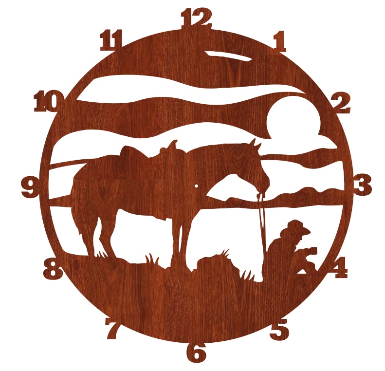 Laser Cut Cowboy Wall Clock Western Horse Clock Free Vector File