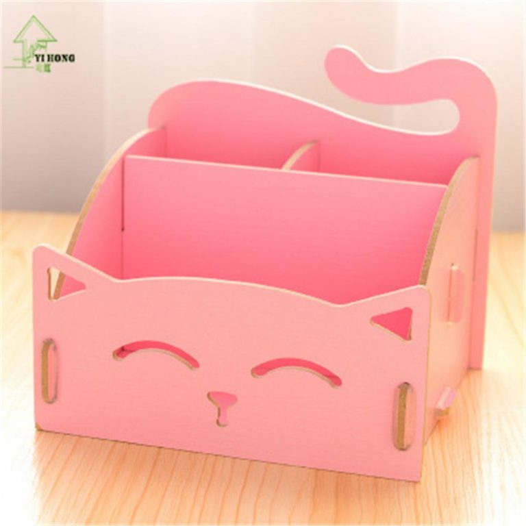 Laser Cut Cute Cat Desktop Storage Box Organizer Pen Holder Free DXF File