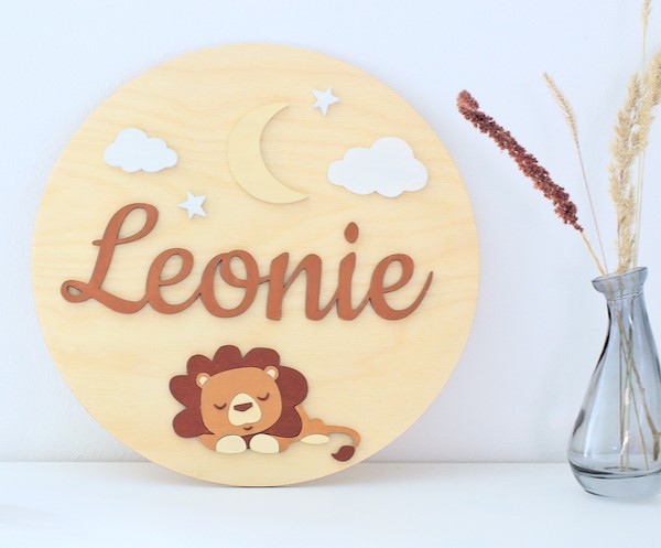 Laser Cut Cute Lion Name Sign Free Vector File