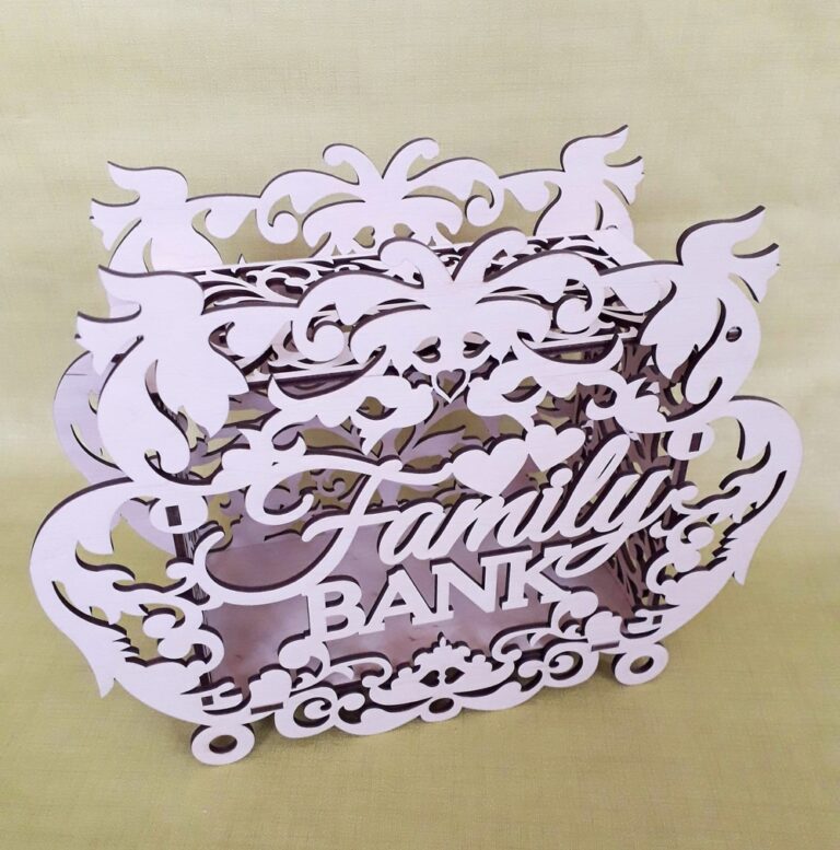 Laser Cut Decor Family Bank Money Box Piggy Bank Free Vector File