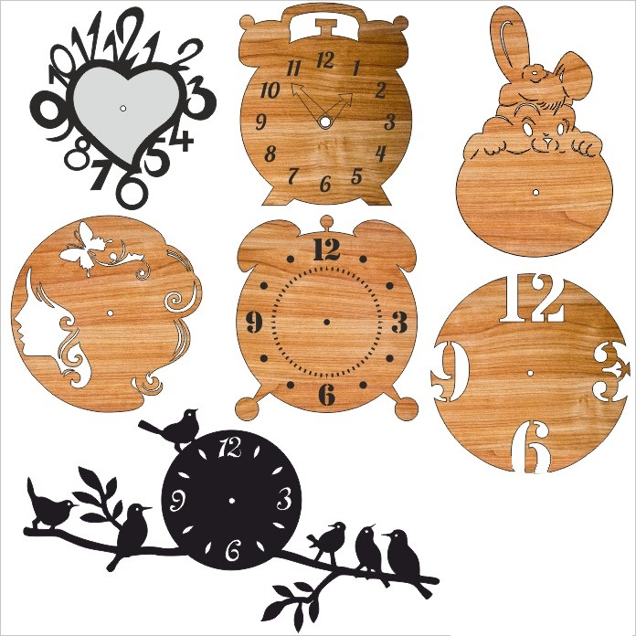 Laser Cut Decorative Analog Wall Clocks Free Vector File