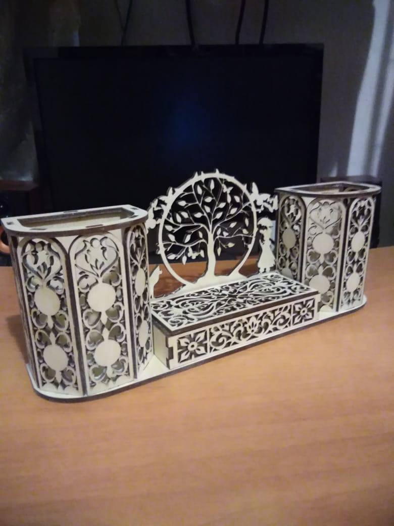 Laser Cut Decorative Desk Organizer Pen Holder Free Vector File