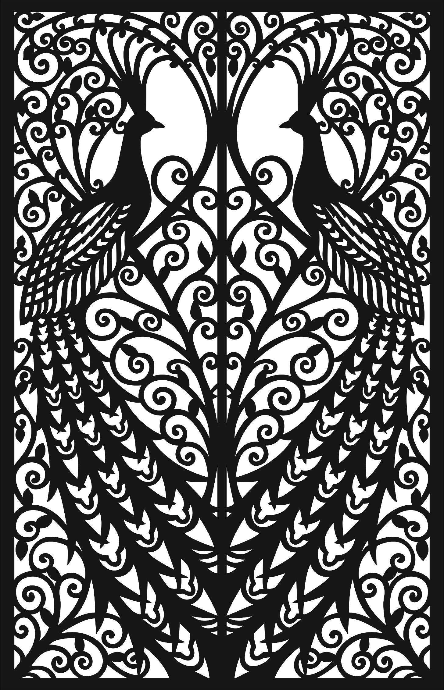 Laser Cut Decorative Privacy Partition Peacock Panel Room Divider Lattice Free DXF File