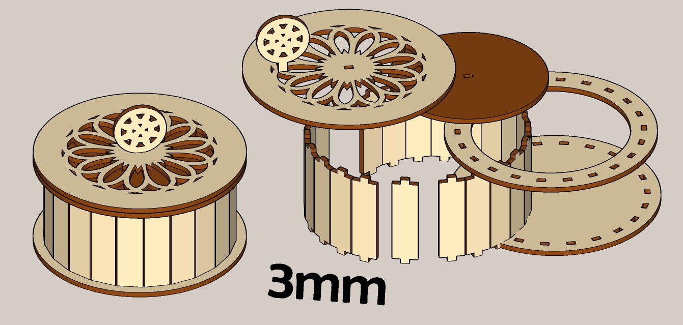 Laser Cut Decorative Round Wooden Gift Box Jewelry Case Wedding Love Box Free Vector File