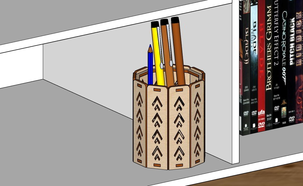 Laser Cut Decorative Round Wooden Pen Stand Pencil Holder Free DXF File