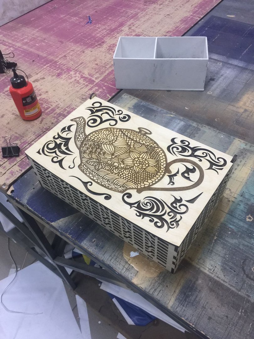 Laser Cut Decorative Tea Box With Tea Kettle Teapot Drawing Engraving Free Vector File
