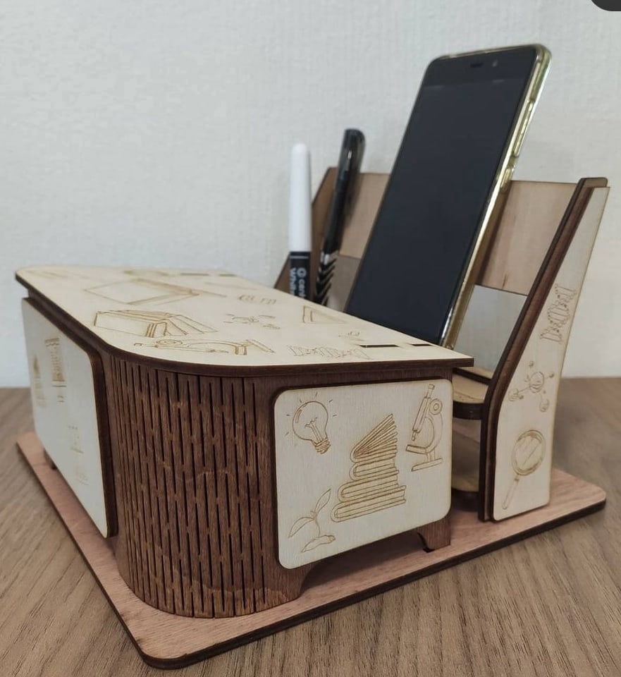 Laser Cut Desk Organizer With Phone Holder Free Vector File