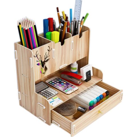 Laser Cut Desktop Organizer Multifunctional Pen Holder Desktop Stationary Storage Rack For Home Office Free Vector File