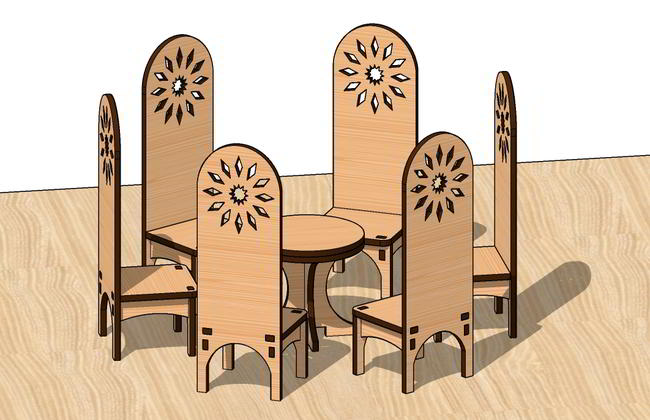 Laser Cut Dining Miniature Table Chairs Toy Dollhouse Free DXF File