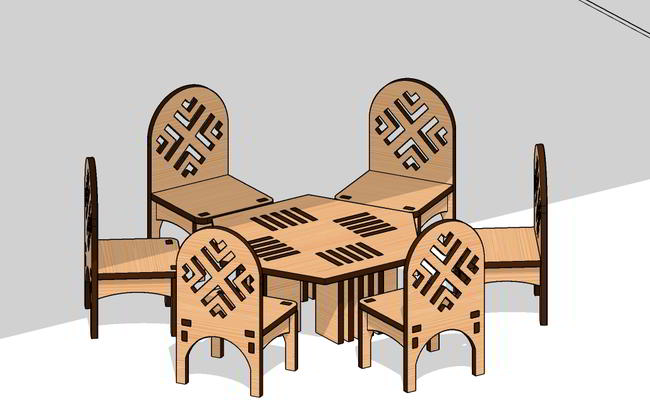 Laser Cut Dining Table Chairs Miniature Furniture Free DXF File