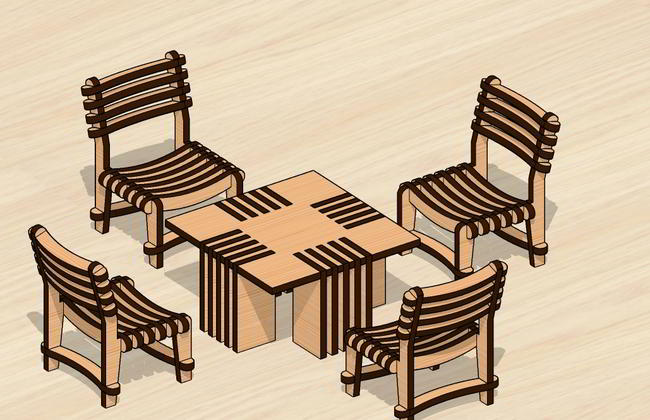 Laser Cut Dollhouse Dining Table Chairs Miniature Toy Free Vector File