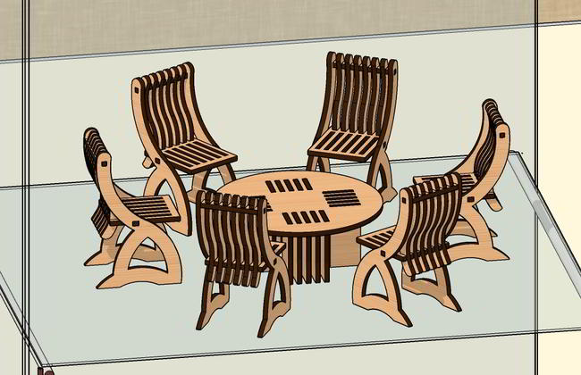 Laser Cut Dollhouse Furniture Dining Table Chairs Free Vector File