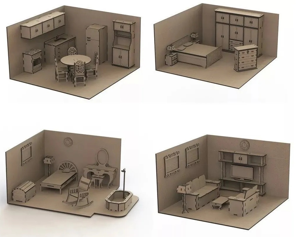 Laser Cut Dollhouse Kit Mini Furniture Free Vector File