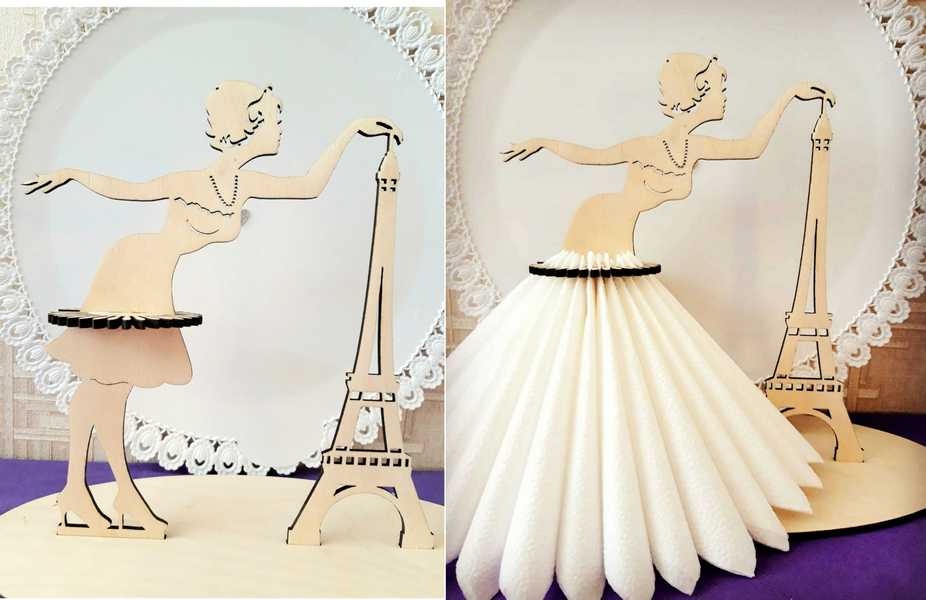 Laser Cut Eiffel Tower Woman Napkin Holder Free Vector File