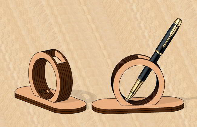 Laser Cut Elegant Wooden Pen Stand Free Vector File