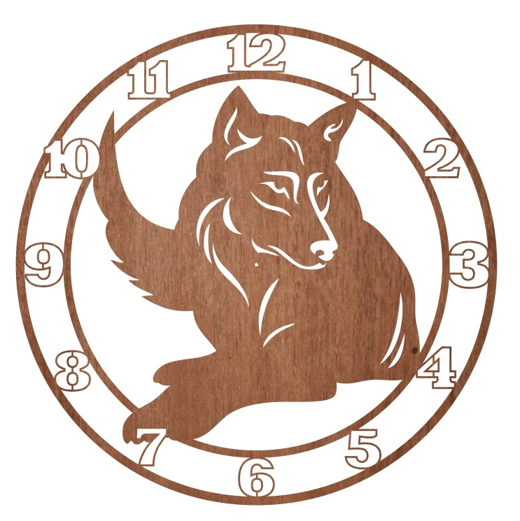 Laser Cut Engraved Wolf Wall Clock Free Vector File