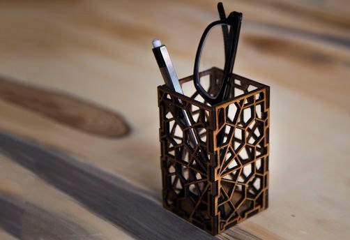 Laser Cut Geometric Pen Holder Free Vector File