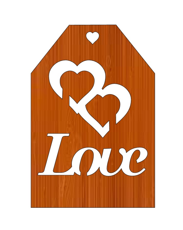 Laser Cut Happy Valentines Day Couple Heart Wooden Gift Tag Free Vector File