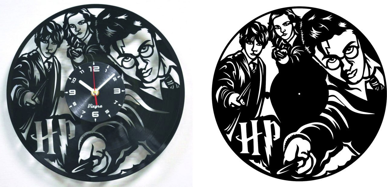 Laser Cut Harry Potter Vinyl Record Clock Pair Free DXF File