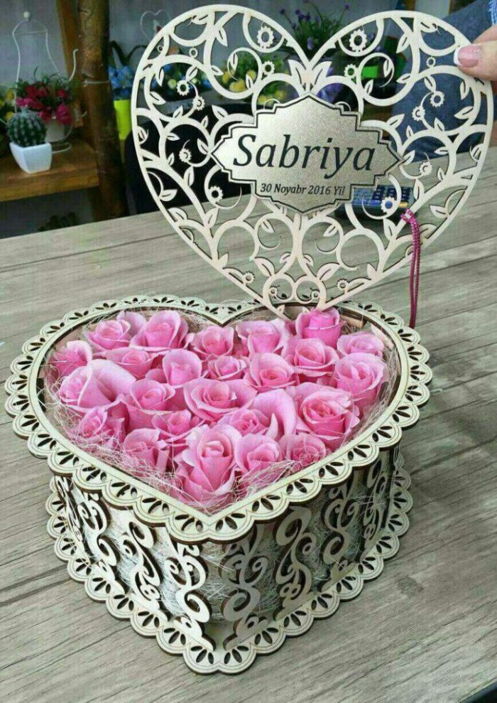 Laser Cut Heart Flower Box Free DXF File