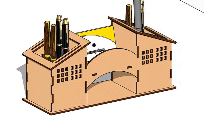 Laser Cut Home Shaped Pen Holder Free DXF File