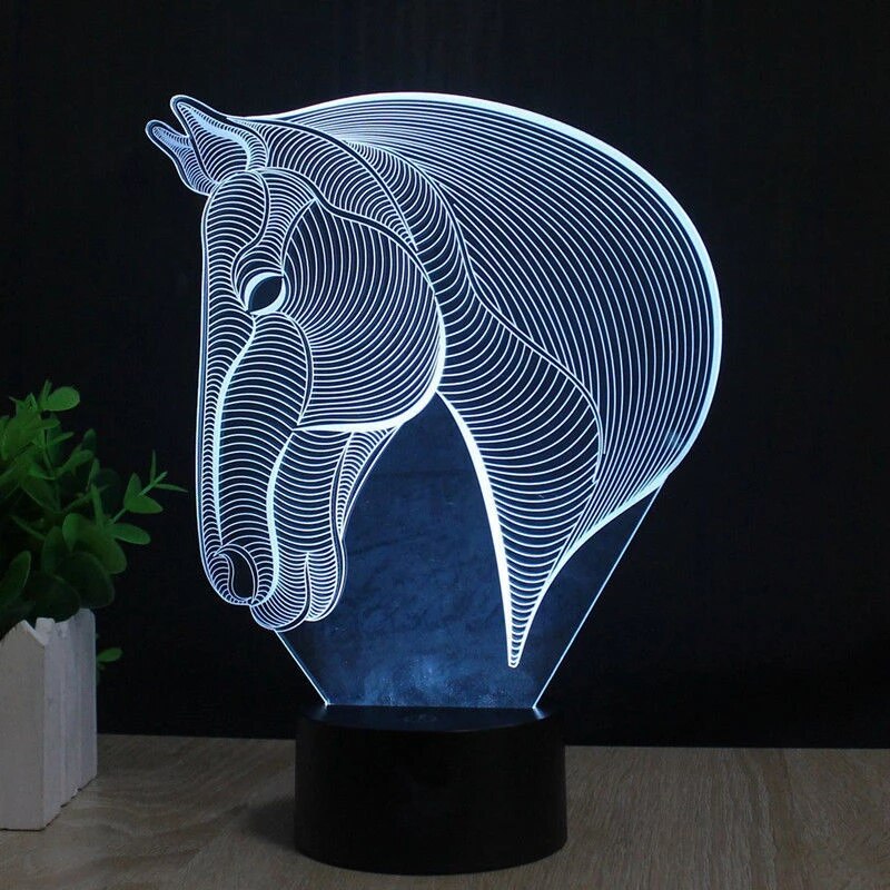 Laser Cut Horse Head 3d Optical Illusion Lamp Free Vector File