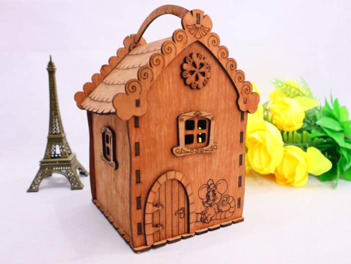 Laser Cut House Shape Gift Box With Handle 3mm Free Vector File