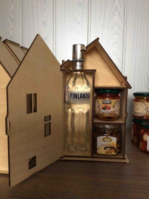 Laser Cut House Shaped Vodka Gift Box 4mm Plywood Free Vector File