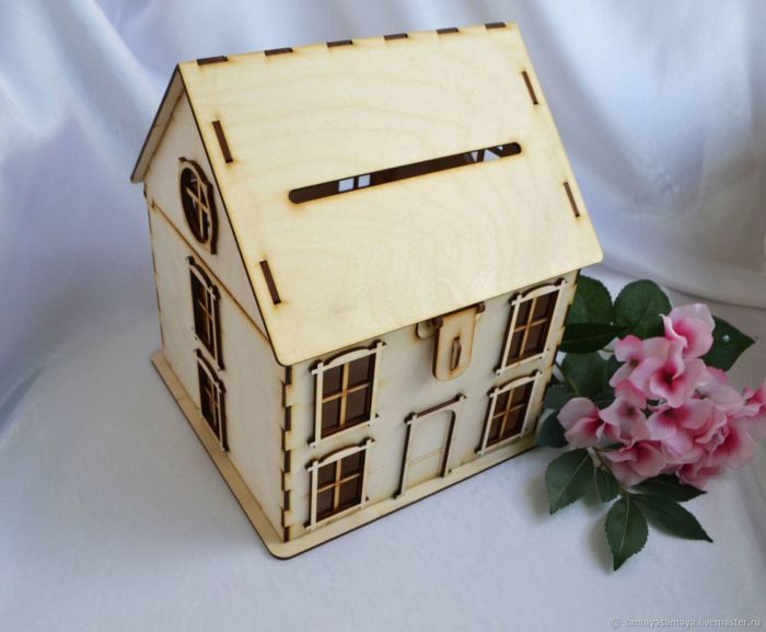 Laser Cut House Shaped Wedding Money Box Free DXF File