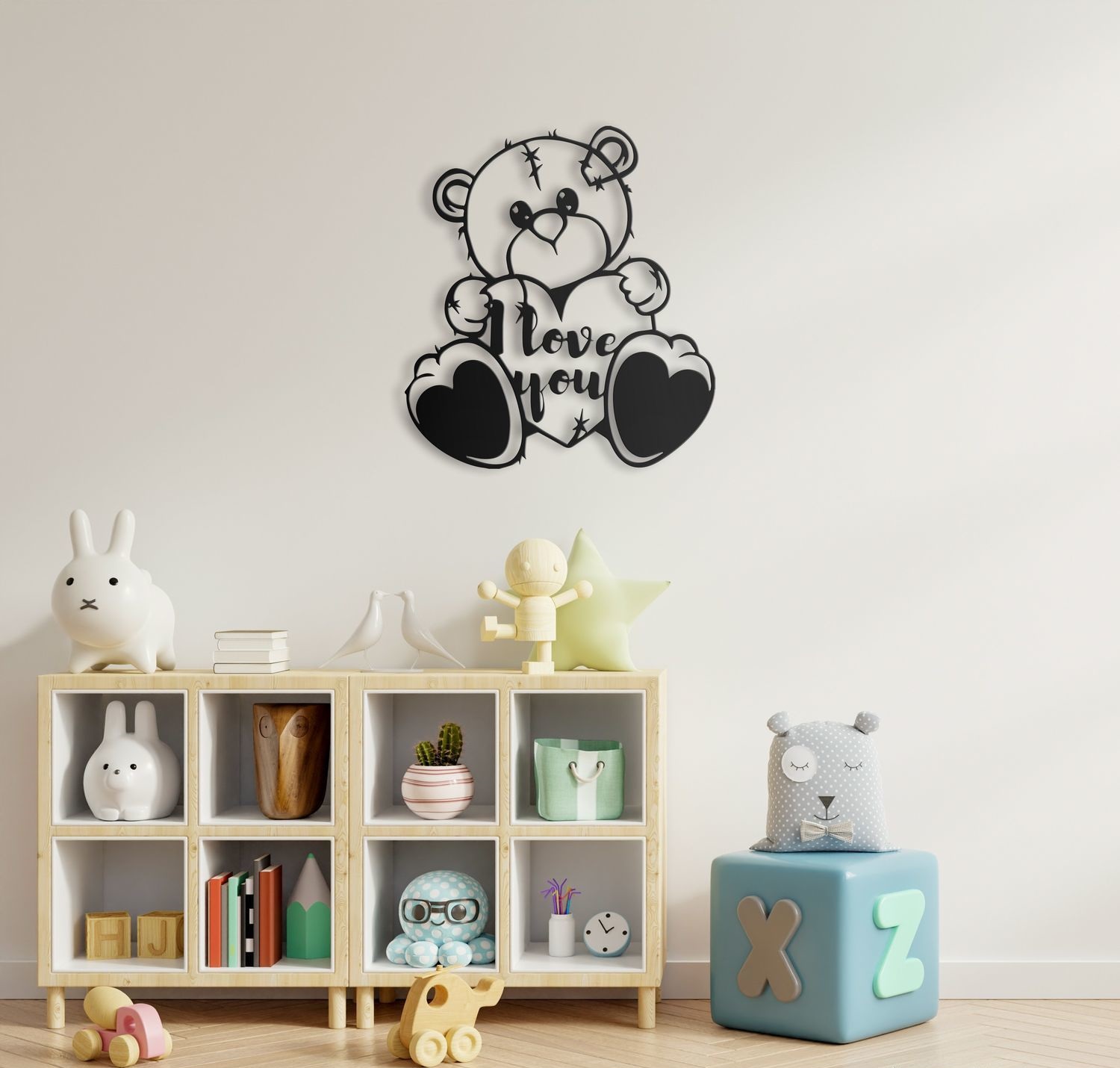 Laser Cut I Love You Teddy Bear Wall Decor Free Vector File