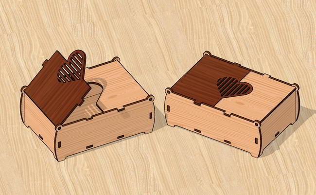 Laser Cut Jewelry Gift Box Heart With Lid Free DXF File