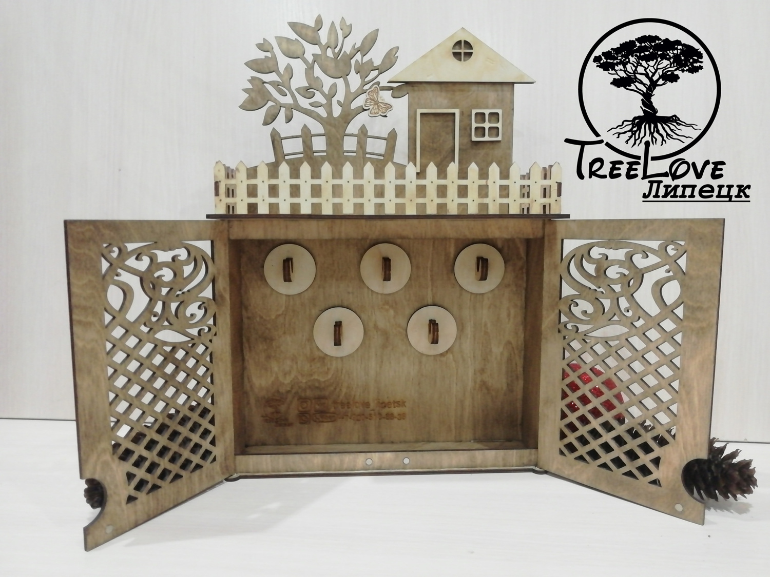 Laser Cut Key Cabinet Wooden Key Holder Box Wall Mounted Decorative Key Rack 3mm Free Vector File