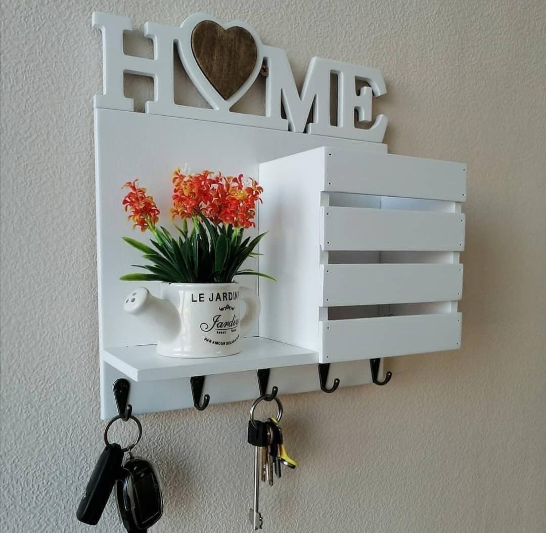 Laser Cut Keys Hanger With Wall Shelf And Mail Holder Free Vector File