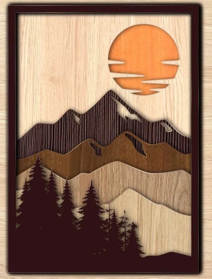 Laser Cut Layered Mountain Art Forest Wall Decor Free Vector File